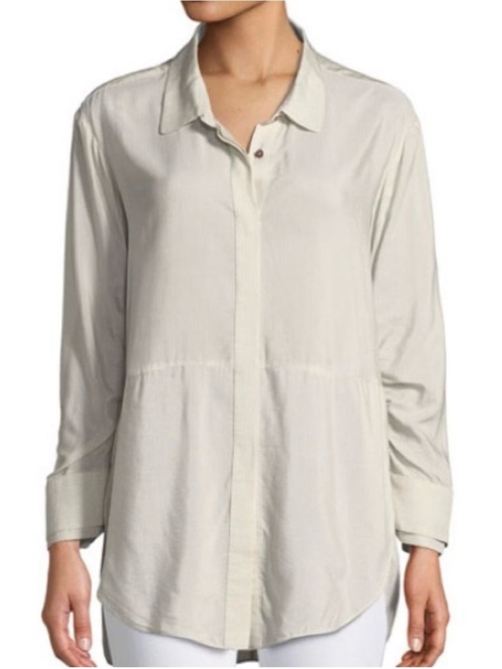 Halston Heritage Cream Hidden-Placket Button Down Shirt